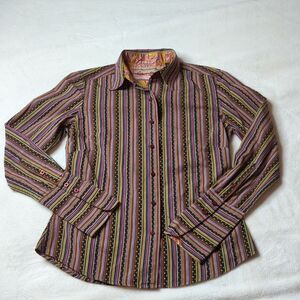 Robert Graham ladies sz 6 cotton blouse multi color stripes & polka dots casual